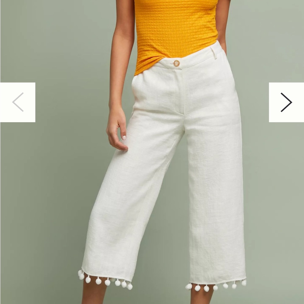 Anthropologie Pommed Linen Wide-Leg Pants - Size‎ S